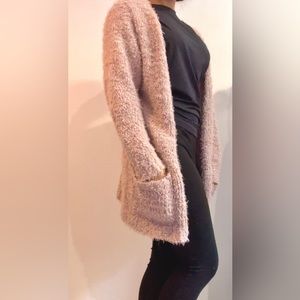 2X Woven Heart Mauve Fuzzy Cardigan